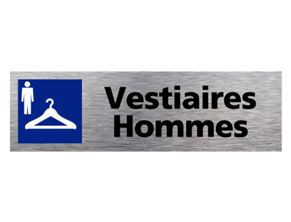 PLAQUE DE PORTE VESTIAIRE HOMMES SIGNALETIQUE BIZ PICTOGRAMME ALUMINIUM BROSSE DOUBLE FACE AUTOCOLLANT DOS