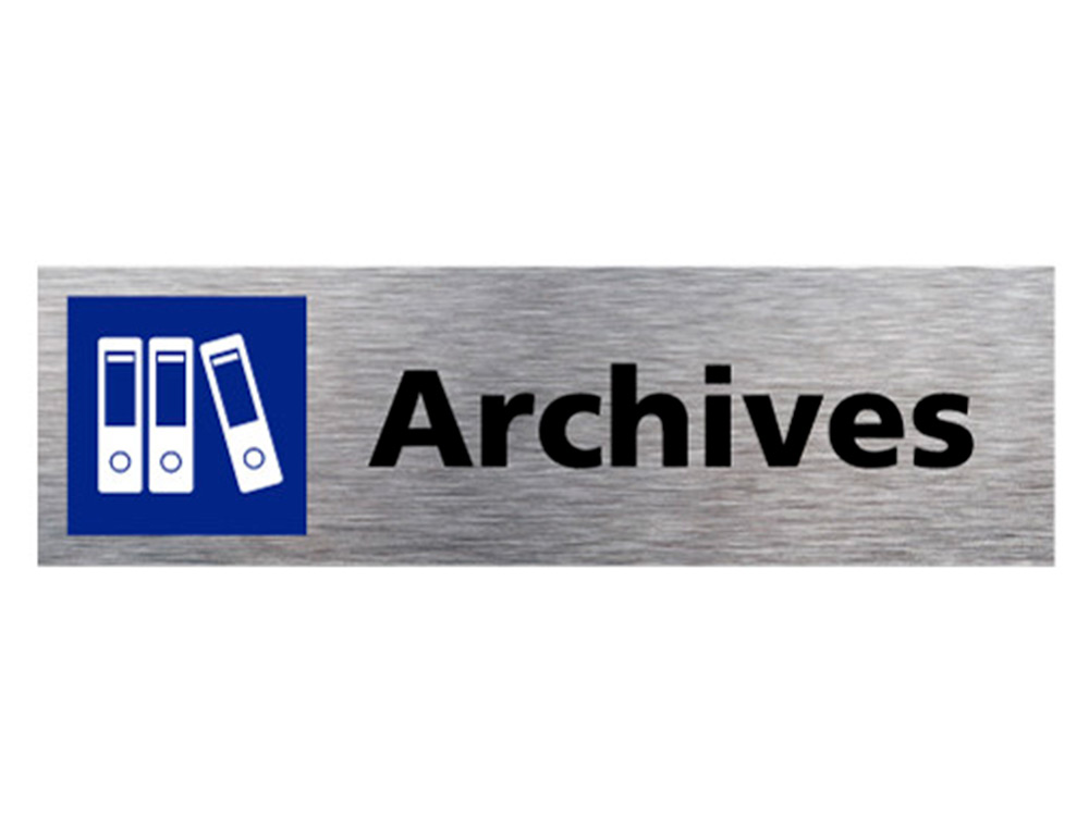 PLAQUE DE PORTE ARCHIVES SIGNALETIQUE BIZ PICTOGRAMME  EN ALUMINIUM BROSSE DOUBLE    FACE AUTOCOLLANT DOS 170X50MM