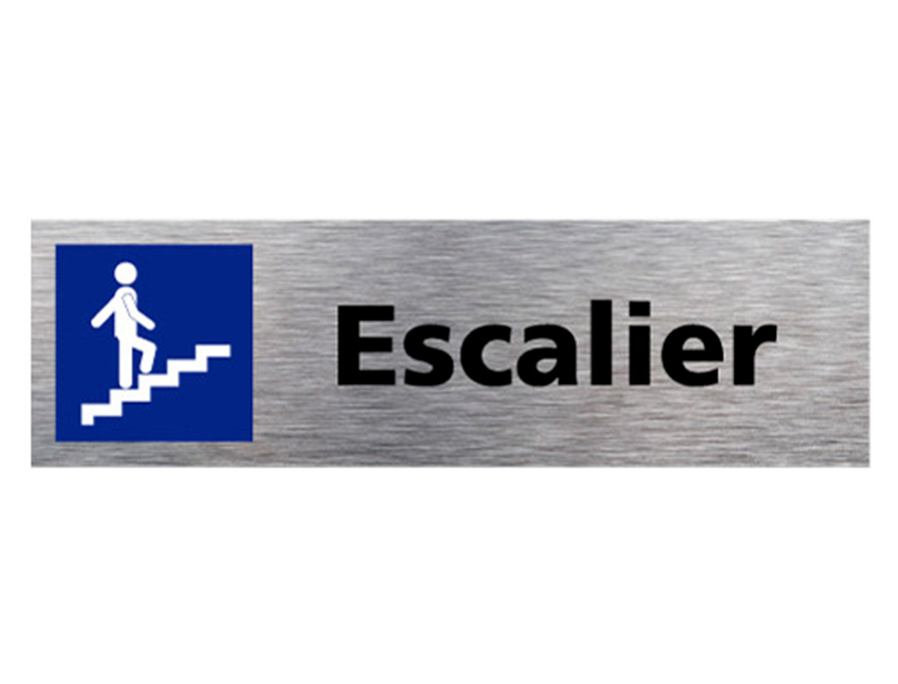 PLAQUE DE PORTE ESCALIER SIGNALETIQUE BIZ PICTOGRAMME  EN ALUMINIUM BROSSE DOUBLE    FACE AUTOCOLLANT DOS 170X50MM