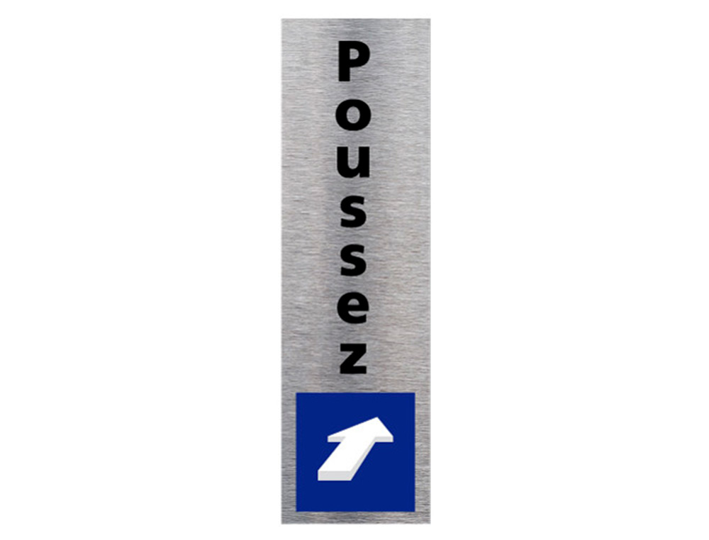 PLAQUE DE PORTE POUSSEZ SIGNALETIQUE BIZ AVEC         PICTOGRAMME SENS OUVERTURE    ALUMINIUM DOUBLE FACE