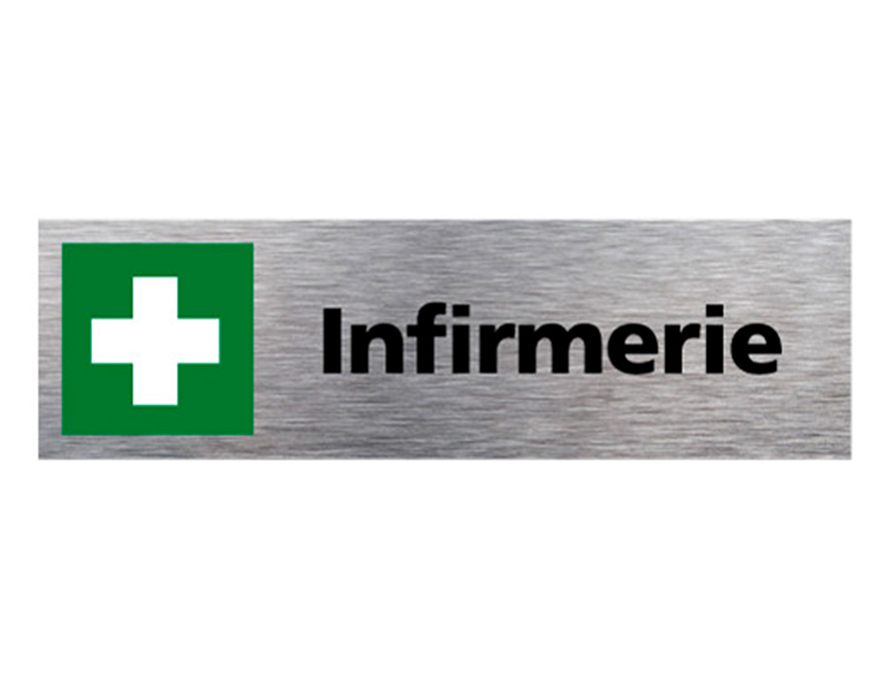 PLAQUE DE PORTE INFIRMERIE SIGNALETIQUE BIZ PICTOGRAMME  EN ALUMINIUM BROSSE DOUBLE    FACE AUTOCOLLANT DOS 170X50MM