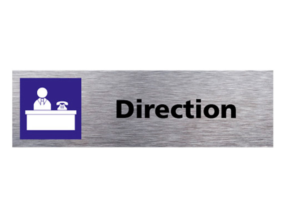 PLAQUE DE PORTE DIRECTION SIGNALETIQUE BIZ PICTOGRAMME  EN ALUMINIUM BROSSE DOUBLE    FACE AUTOCOLLANT DOS 170X50MM