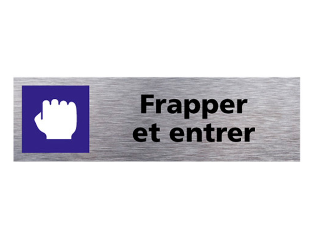 PLAQUE DE PORTE FRAPPEZ ET ENTREZ SIGNALETIQUE BIZ       PICTOGRAMME EN ALUMINIUM      BROSSE DOUBLE FACE