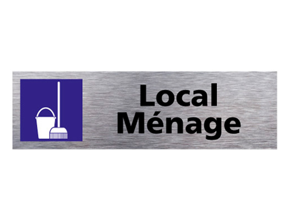 PLAQUE DE PORTE LOCAL MENAGE SIGNALETIQUE BIZ PICTOGRAMME EN ALUMINIUM BROSSE DOUBLE FACE AUTOCOLLANT DOS 170X50MM