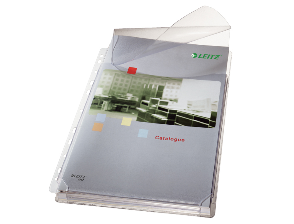 POCHETTE LEITZ PVC SOUPLE 17/100E PERFORÉE SOUFFLET AVEC RABAT 307X236MM DOCUMENTS A4 210X297MM TRANSPARENT SACHET 5U