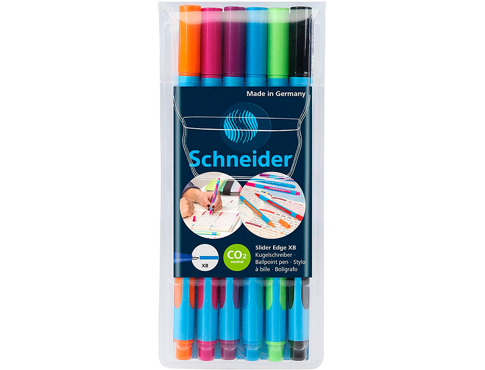 STYLO-BILLE SCHNEIDER SLIDER EDGE XB COULEURS ASSORTIES PACK 6 UNITES