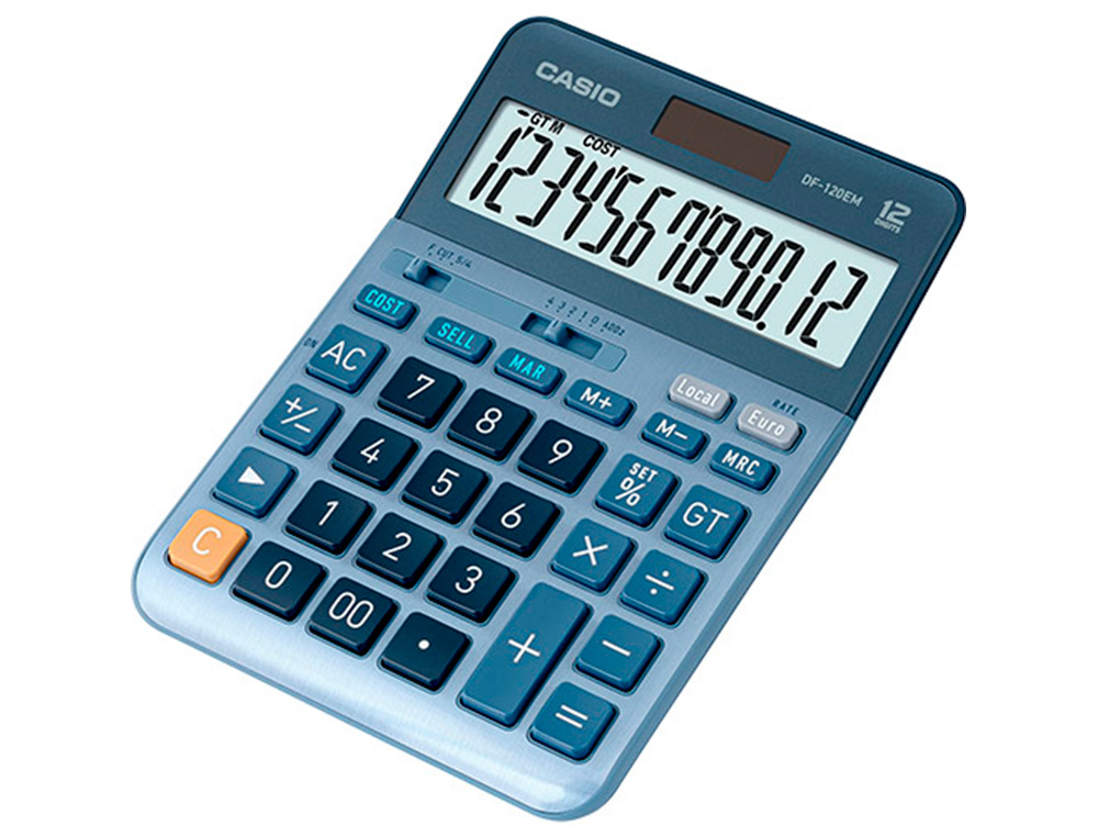CALCULATRICE CASIO BUREAU 4 OPERATIONS CALCUL TAXE POURCENTAGE CORRECTION RAPIDE BOITIER COULEUR BLEU