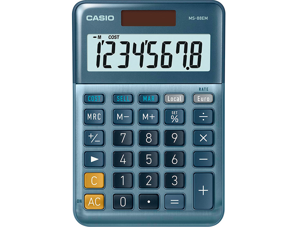 CALCULATRICE CASIO BUREAU 4 OPERATIONS CALCUL TAXE POURCENTAGE CORRECTION RAPIDE BOITIER COULEUR BLEU