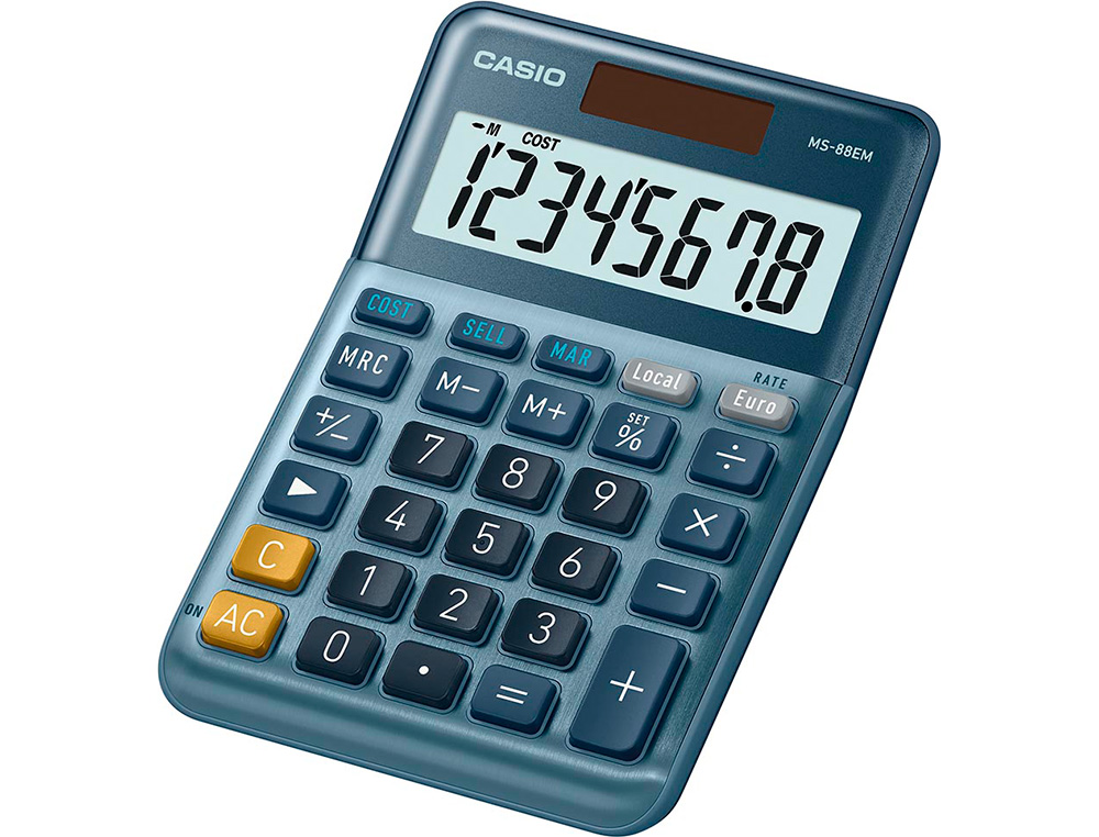 CALCULATRICE CASIO BUREAU 4 OPERATIONS CALCUL TAXE POURCENTAGE CORRECTION RAPIDE BOITIER COULEUR BLEU