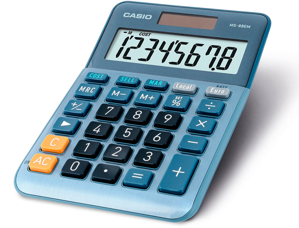 CALCULATRICE CASIO BUREAU 4 OPERATIONS CALCUL TAXE POURCENTAGE CORRECTION RAPIDE BOITIER COULEUR BLEU