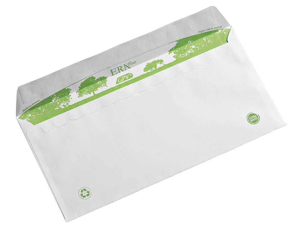 ENVELOPPE GPV DL BANDE DE PROTECTION 80G RECYCLES 110X220 BLANCHE BOITE DE 200