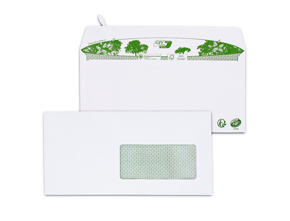 ENVELOPPE GPV DL BANDE DE PROTECTION 80G RECYCLES BLANCHE BOITE DE 200 FENETRE 45X100MM