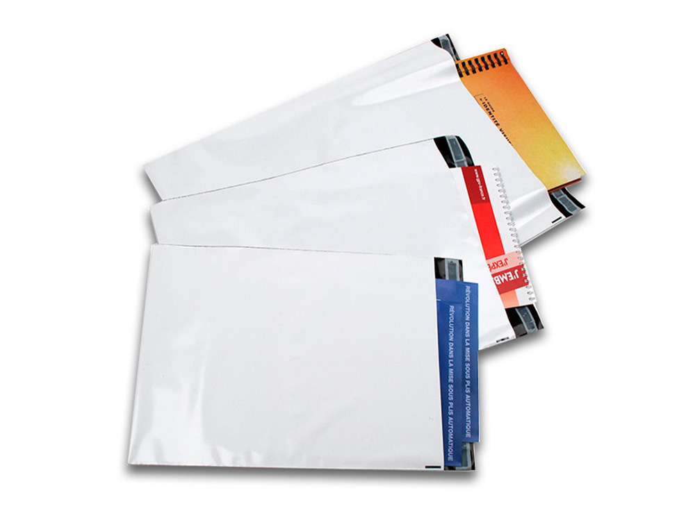 POCHETTE GPV POLYETHYLENE ADHESIVE 310X410 BLANC/NOIR PAQUET DE 10