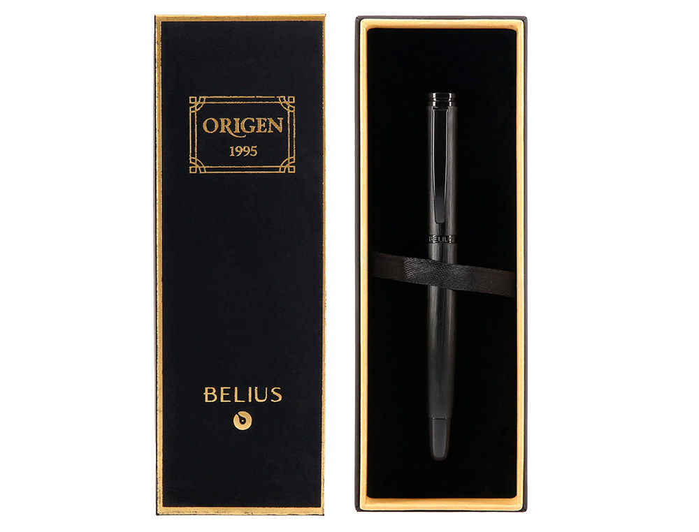 ROLLER BELIUS ORIGEN ALUMINIUM BROSSE ENCRE NOIRE COLORIS NOIR DANS COFFRET CADEAU