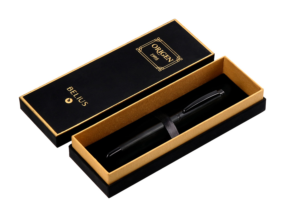ROLLER BELIUS ORIGEN ALUMINIUM BROSSE ENCRE NOIRE COLORIS NOIR DANS COFFRET CADEAU
