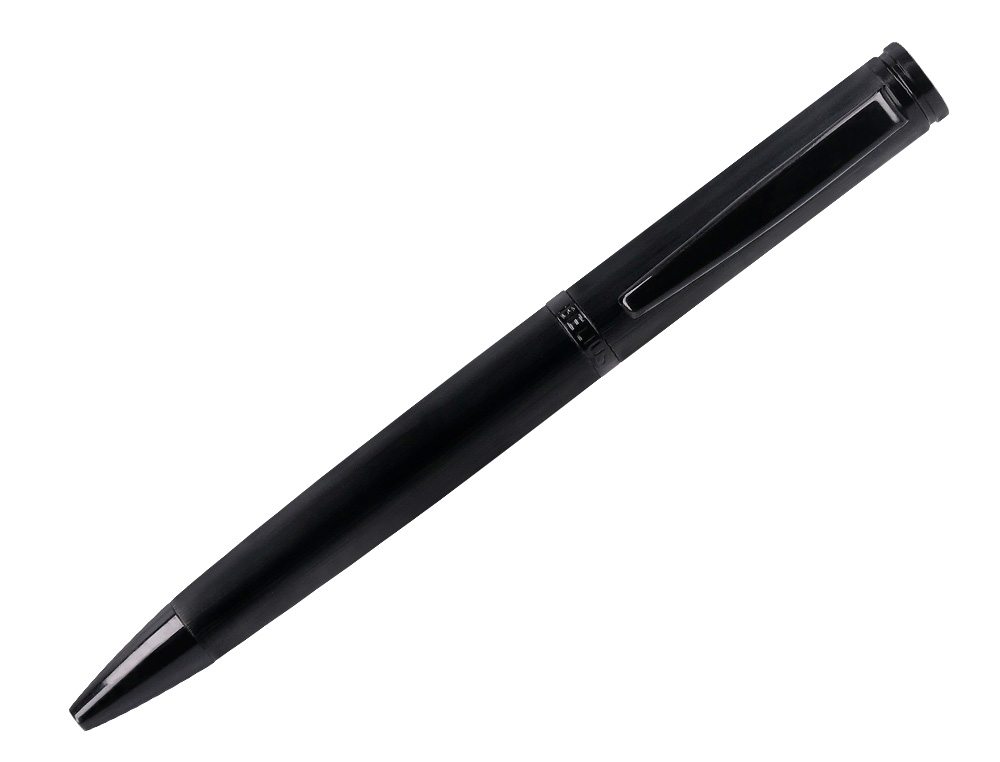 STYLO-BILLE BELIUS ORIGEN ALUMINIUM BROSSE ENCRE BLEUE COLORIS NOIR DANS COFFRET CADEAU