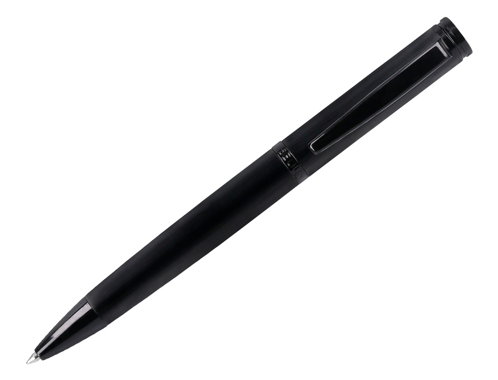 STYLO-BILLE BELIUS ORIGEN ALUMINIUM BROSSE ENCRE BLEUE COLORIS NOIR DANS COFFRET CADEAU