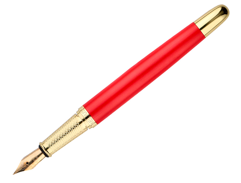 STYLO-PLUME BELIUS PASSION ALUMINIUM BROSSE ATTRIBUTS OR ENCRE BLEUE COLORIS ROUGE DANS COFFRET CADEAU