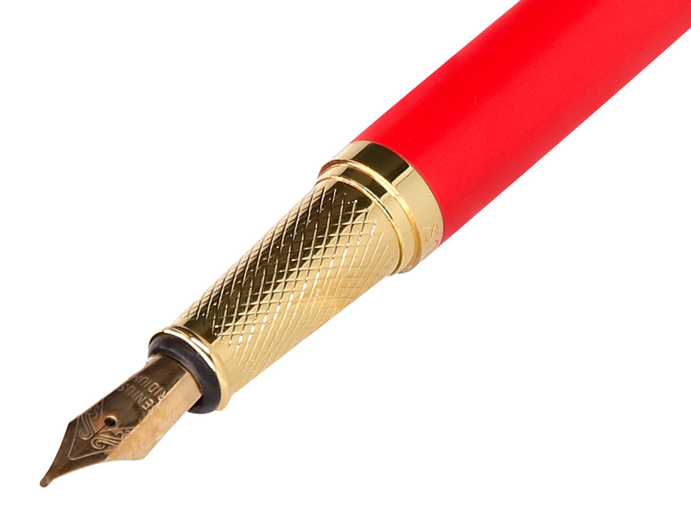 STYLO-PLUME BELIUS PASSION ALUMINIUM BROSSE ATTRIBUTS OR ENCRE BLEUE COLORIS ROUGE DANS COFFRET CADEAU