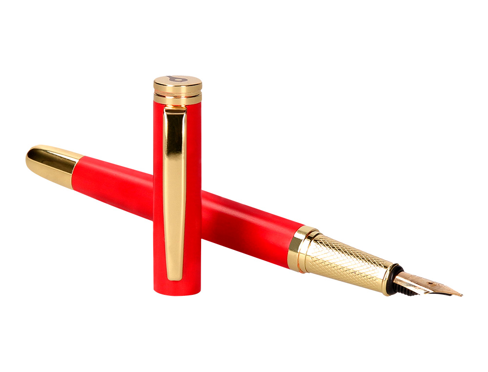 STYLO-PLUME BELIUS PASSION ALUMINIUM BROSSE ATTRIBUTS OR ENCRE BLEUE COLORIS ROUGE DANS COFFRET CADEAU