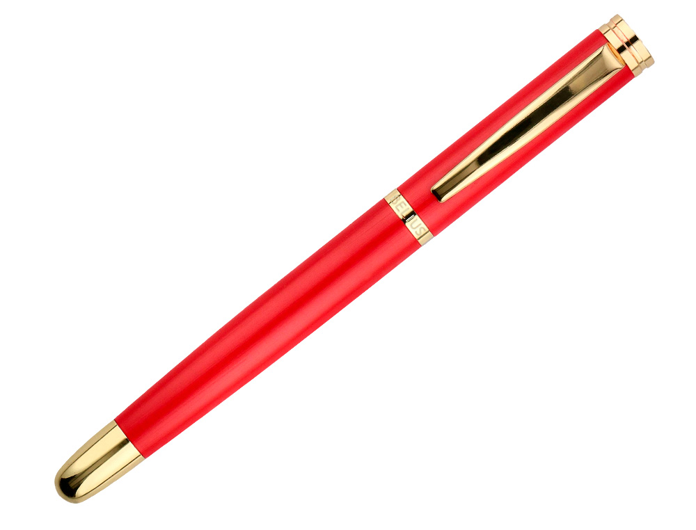 STYLO-PLUME BELIUS PASSION ALUMINIUM BROSSE ATTRIBUTS OR ENCRE BLEUE COLORIS ROUGE DANS COFFRET CADEAU