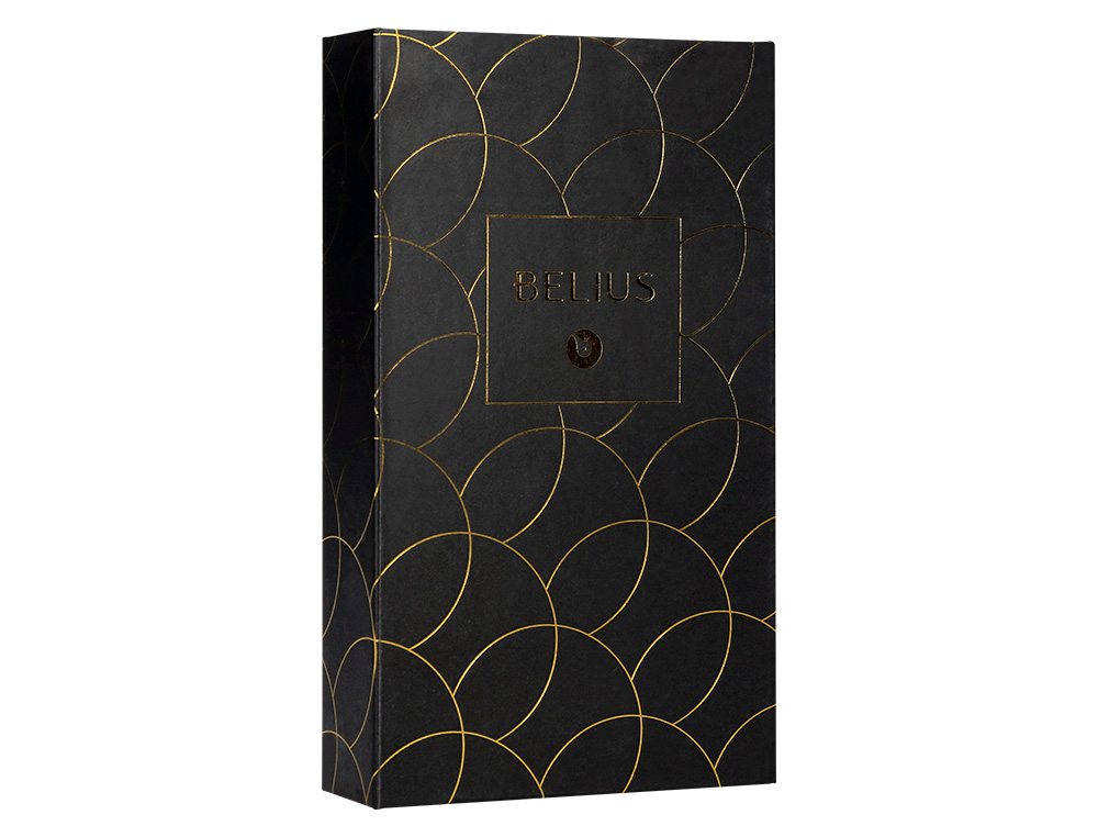 STYLO-BILLE ET ETUI EN SIMILI CUIR BELIUS PASSION ALUMINIUM BROSSE ATTRIBUTS OR ENCRE BLEUE COLORIS NOIR COFFRET CADEAU