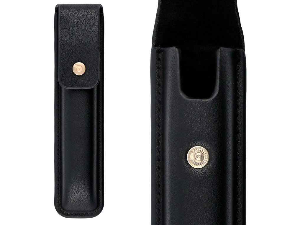 STYLO-BILLE ET ETUI EN SIMILI CUIR BELIUS PASSION ALUMINIUM BROSSE ATTRIBUTS OR ENCRE BLEUE COLORIS NOIR COFFRET CADEAU