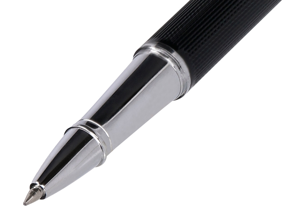 STYLO-BILLE BELIUS TURBO ALUMINIUM TEXTURE POINTILLEE ATTRIBUTS ARGENT ENCRE BLEUE COLORIS NOIR DANS COFFRET CADEAU