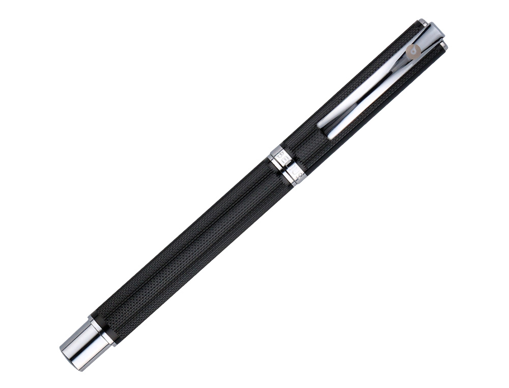 STYLO-BILLE BELIUS TURBO ALUMINIUM TEXTURE POINTILLEE ATTRIBUTS ARGENT ENCRE BLEUE COLORIS NOIR DANS COFFRET CADEAU