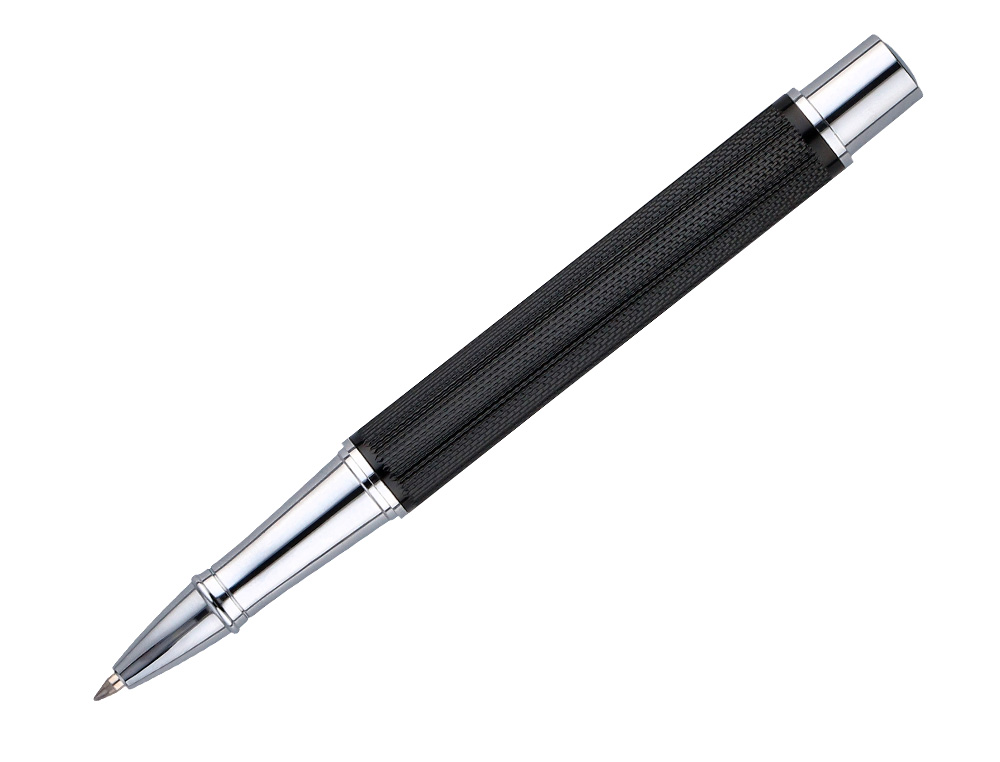 STYLO-BILLE BELIUS TURBO ALUMINIUM TEXTURE POINTILLEE ATTRIBUTS ARGENT ENCRE BLEUE COLORIS NOIR DANS COFFRET CADEAU