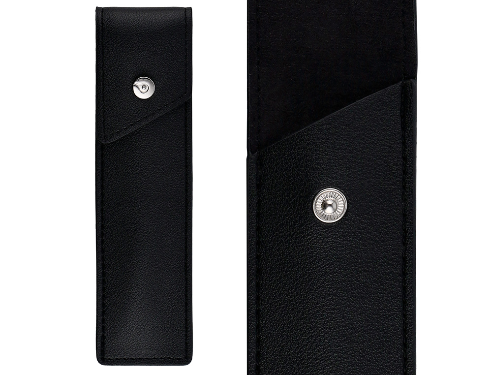STYLO-BILLE ETUI SIMILI CUIR BELIUS TURBO ALUM. TEXTURE POINTILLEE ATTRIBUTS ARGENT ENCRE BLEUE COL. NOIR COFFRET CADEAU