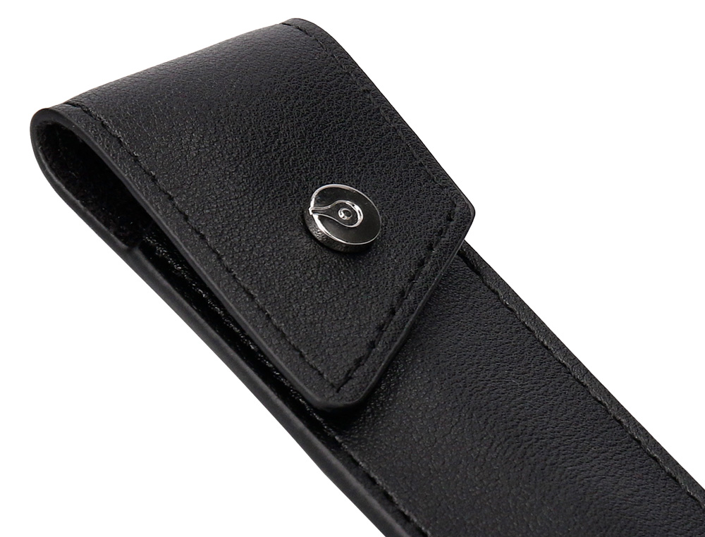 STYLO-BILLE ETUI SIMILI CUIR BELIUS TURBO ALUM. TEXTURE POINTILLEE ATTRIBUTS ARGENT ENCRE BLEUE COL. NOIR COFFRET CADEAU