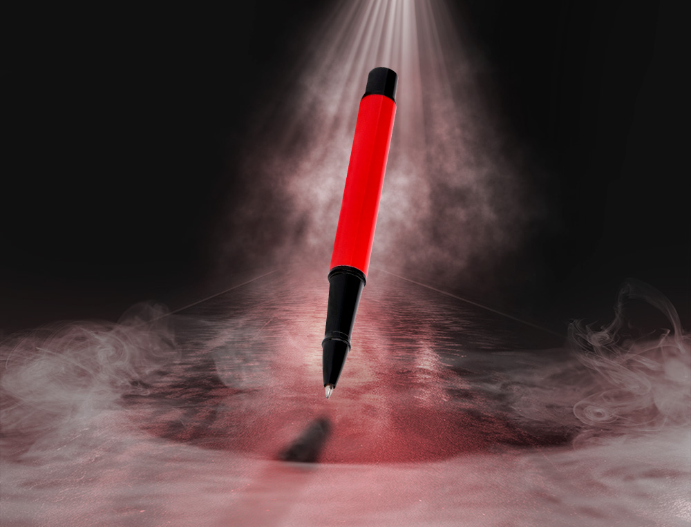 STYLO-BILLE BELIUS TURBO ALUMINIUM TEXTURE POINTILLEE ATTRIBUTS NOIR ENCRE BLEUE COLORIS ROUGE DANS COFFRET CADEAU