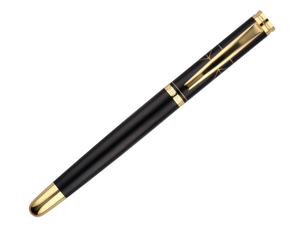 STYLO-BILLE BELIUS SOIREE ALUMINIUM DETAILS ET ATTRIBUTS OR ENCRE BLEUE COLORIS NOIR DANS COFFRET CADEAU