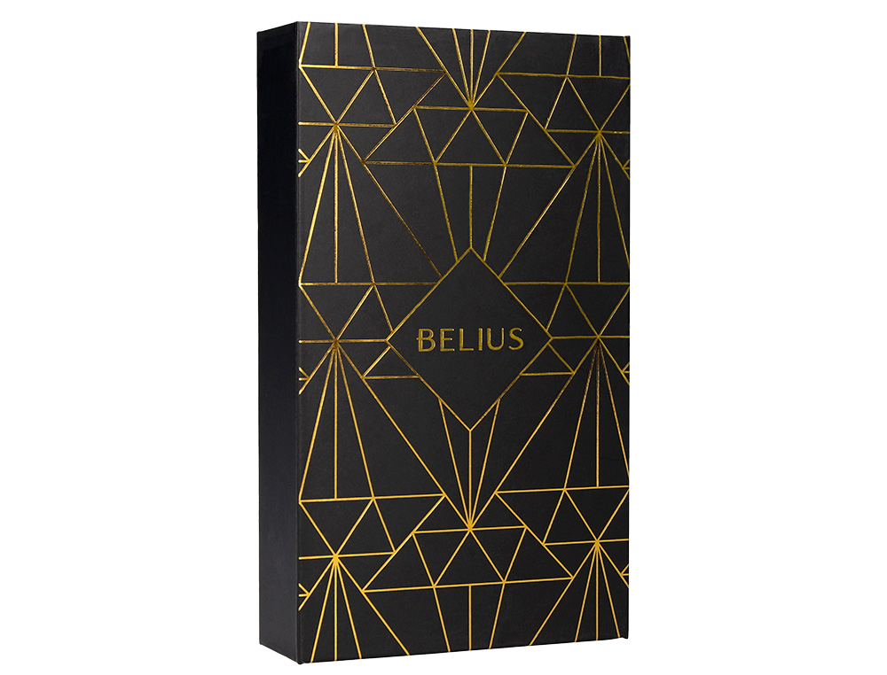 STYLO-BILLE ET ETUI SIMILI CUIR BELIUS SOIREE ALUMINIUM DETAILS ET ATTRIBUTS OR ENCRE BLEUE COLORIS NOIR COFFRET CADEAU