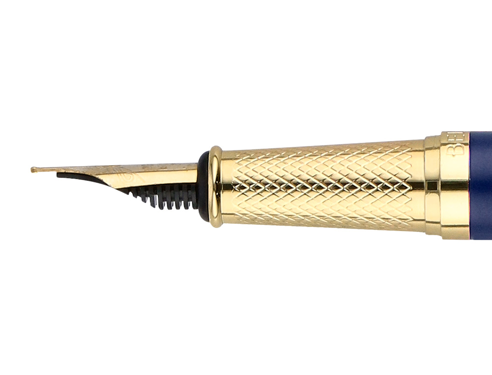 STYLO-PLUME BELIUS SOIREE ALUMINIUM DETAILS ET ATTRIBUTS OR ENCRE BLEUE COLORIS BLEU MARINE DANS COFFRET CADEAU