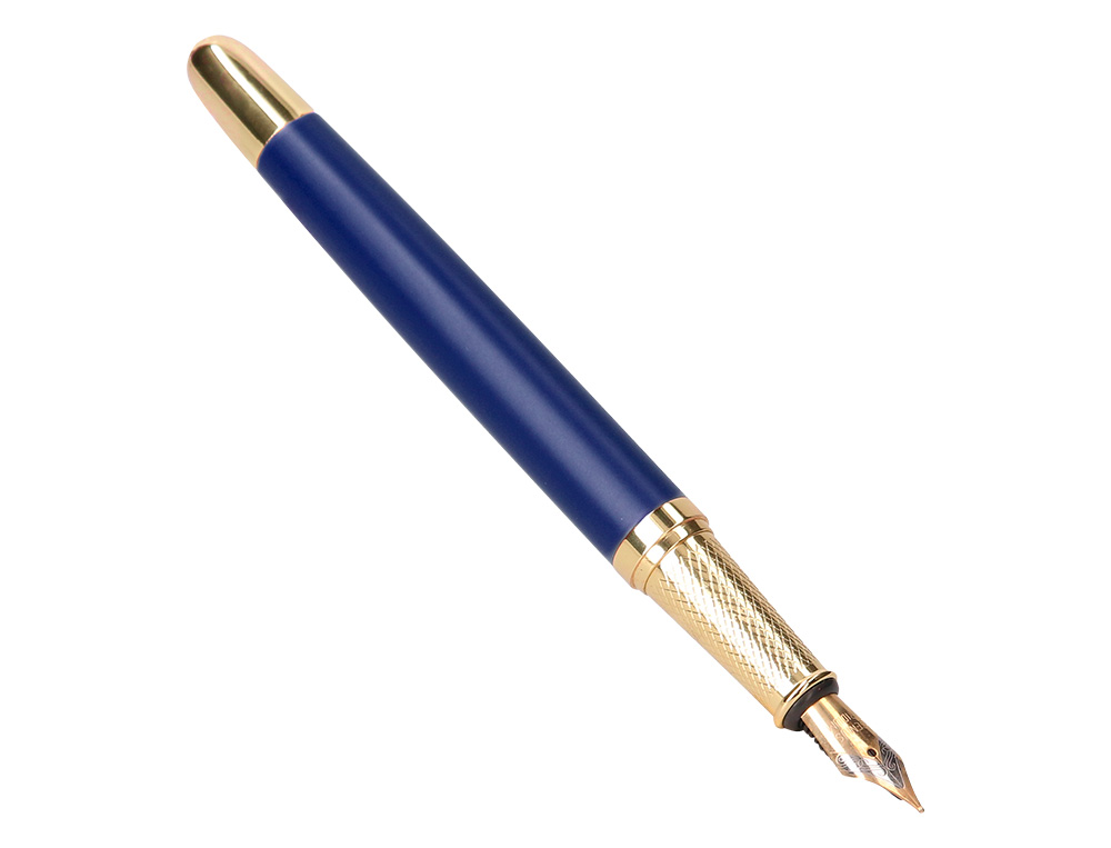 STYLO-PLUME BELIUS SOIREE ALUMINIUM DETAILS ET ATTRIBUTS OR ENCRE BLEUE COLORIS BLEU MARINE DANS COFFRET CADEAU