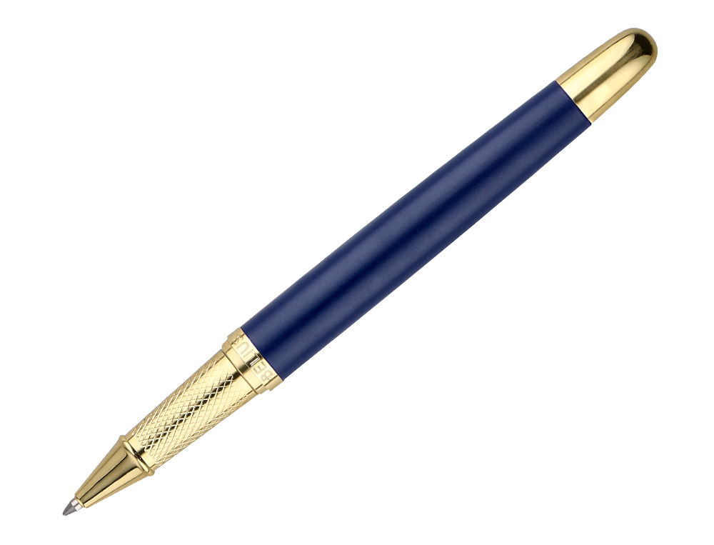 STYLO-BILLE ET ETUI SIMILI CUIR BELIUS SOIREE ALUM. DETAILS ET ATTRIBUTS OR ENCRE BLEUE COL. BLEU MARINE COFFRET CADEAU
