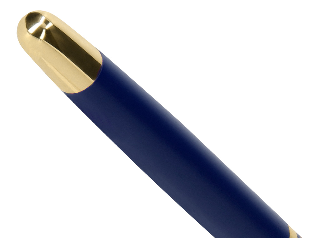 STYLO-BILLE ET ETUI SIMILI CUIR BELIUS SOIREE ALUM. DETAILS ET ATTRIBUTS OR ENCRE BLEUE COL. BLEU MARINE COFFRET CADEAU