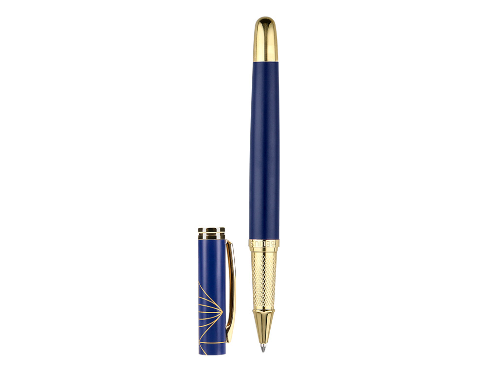 STYLO-BILLE ET ETUI SIMILI CUIR BELIUS SOIREE ALUM. DETAILS ET ATTRIBUTS OR ENCRE BLEUE COL. BLEU MARINE COFFRET CADEAU