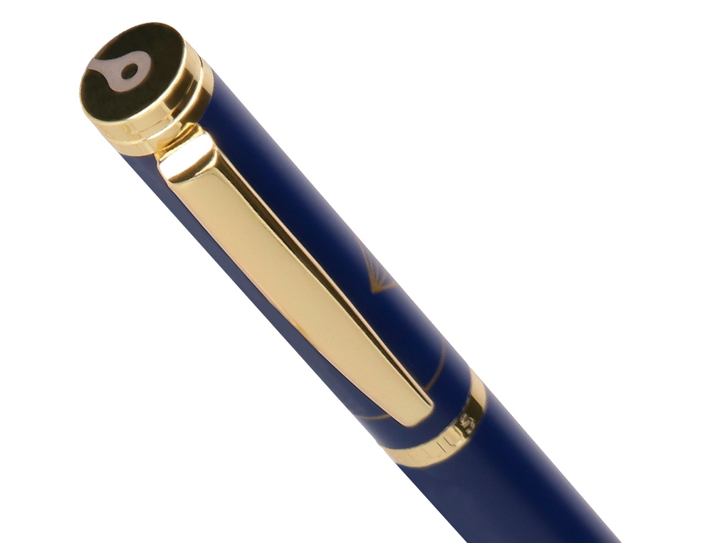 STYLO-BILLE ET ETUI SIMILI CUIR BELIUS SOIREE ALUM. DETAILS ET ATTRIBUTS OR ENCRE BLEUE COL. BLEU MARINE COFFRET CADEAU