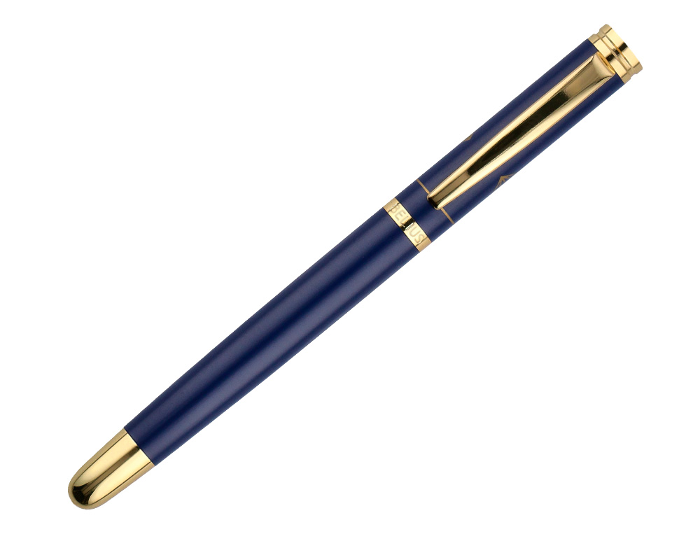 STYLO-BILLE ET ETUI SIMILI CUIR BELIUS SOIREE ALUM. DETAILS ET ATTRIBUTS OR ENCRE BLEUE COL. BLEU MARINE COFFRET CADEAU