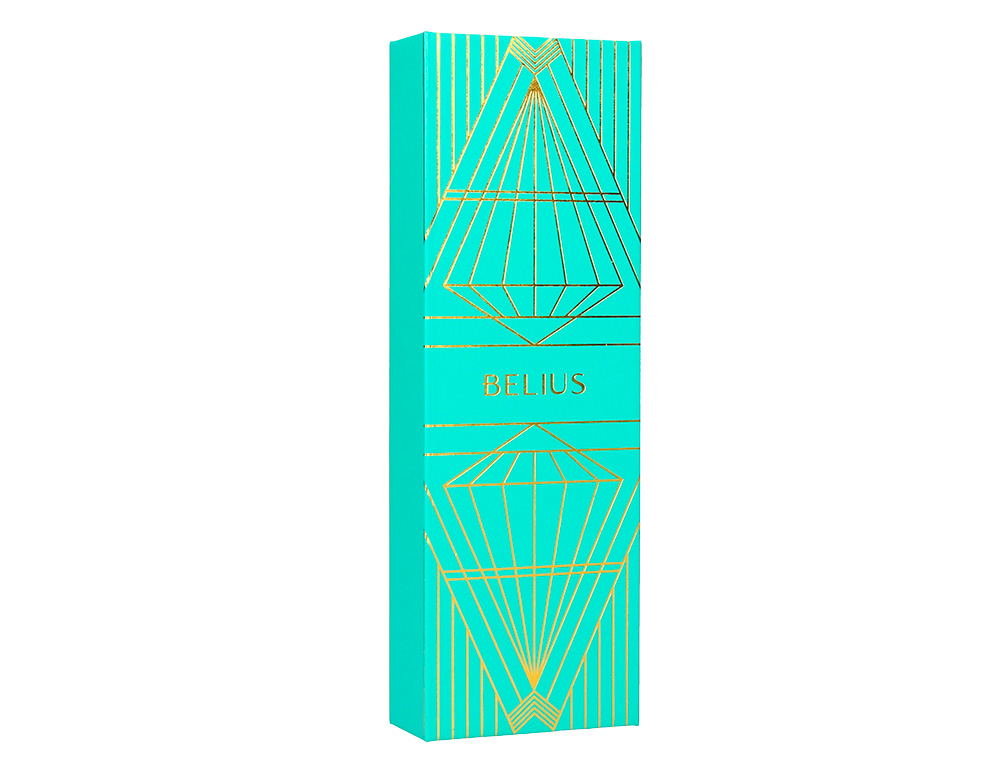 STYLO-PLUME BELIUS SOIREE ALUMINIUM DETAILS ET ATTRIBUTS OR ENCRE BLEUE COLORIS TURQUOISE DANS COFFRET CADEAU