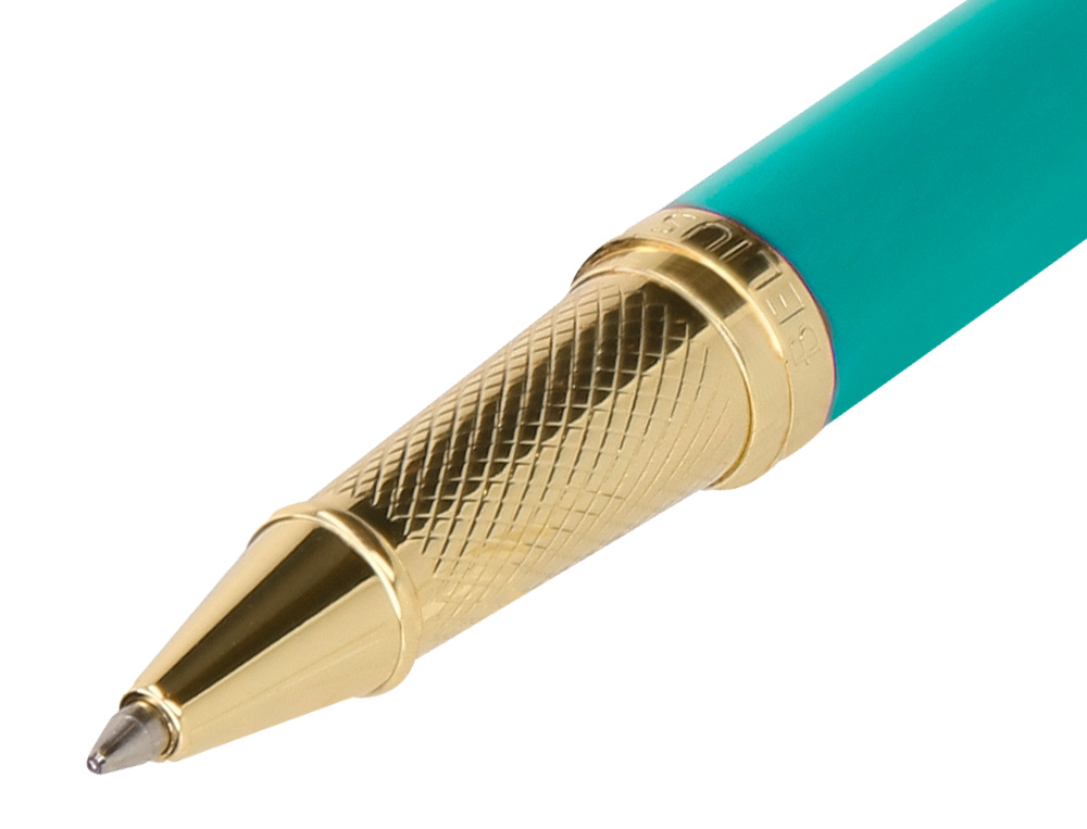 STYLO-BILLE ET ETUI SIMILI CUIR BELIUS SOIREE ALUM. DETAILS ET ATTRIBUTS OR ENCRE BLEUE COLORIS TURQUOISE COFFRET CADEAU