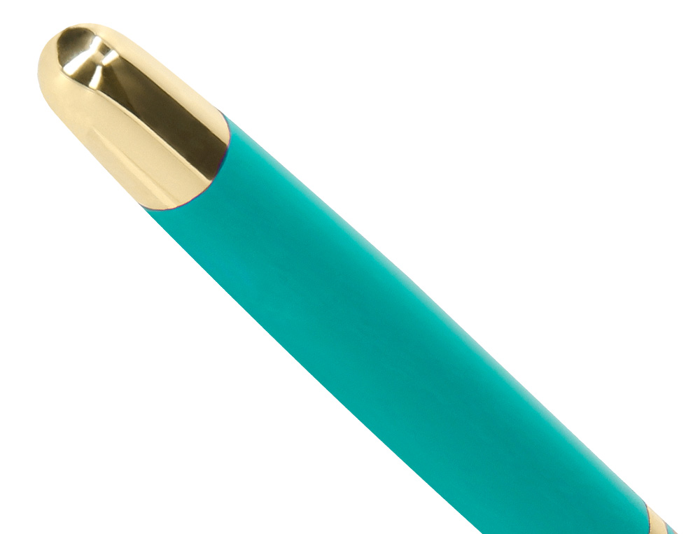 STYLO-BILLE ET ETUI SIMILI CUIR BELIUS SOIREE ALUM. DETAILS ET ATTRIBUTS OR ENCRE BLEUE COLORIS TURQUOISE COFFRET CADEAU