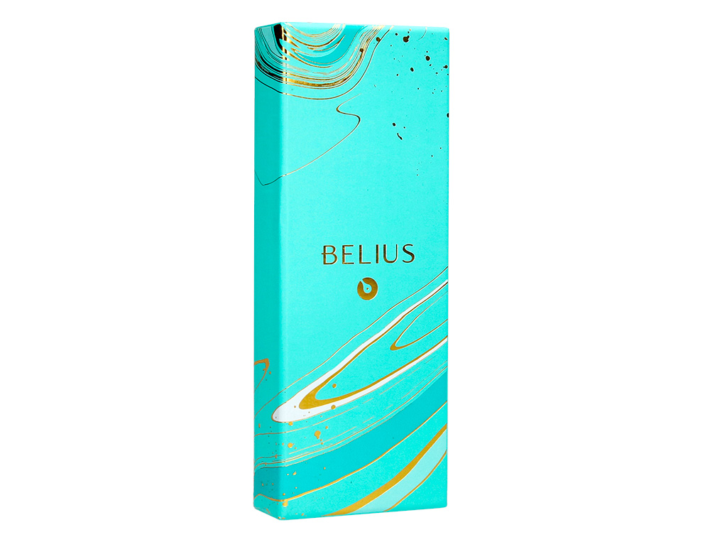 STYLO-BILLE BELIUS AQUA ALUMINIUM DETAILS ET ATTRIBUTS OR ENCRE BLEUE COLORIS TURQUOISE DANS COFFRET CADEAU