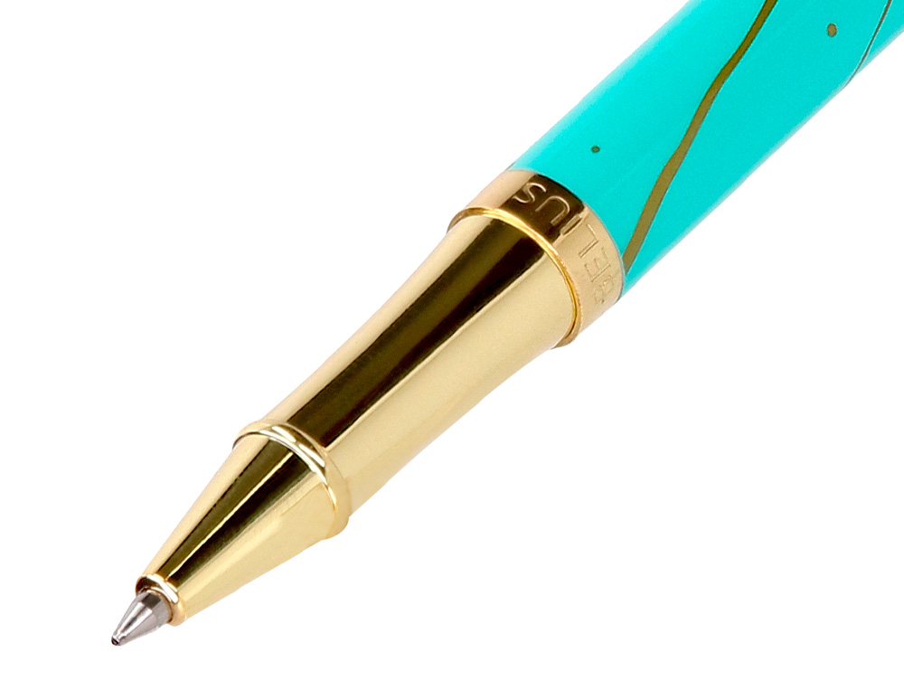 ROLLER BELIUS AQUA ALUMINIUM DETAILS ET ATTRIBUTS OR ENCRE NOIRE COLORIS TURQUOISE DANS  COFFRET CADEAU