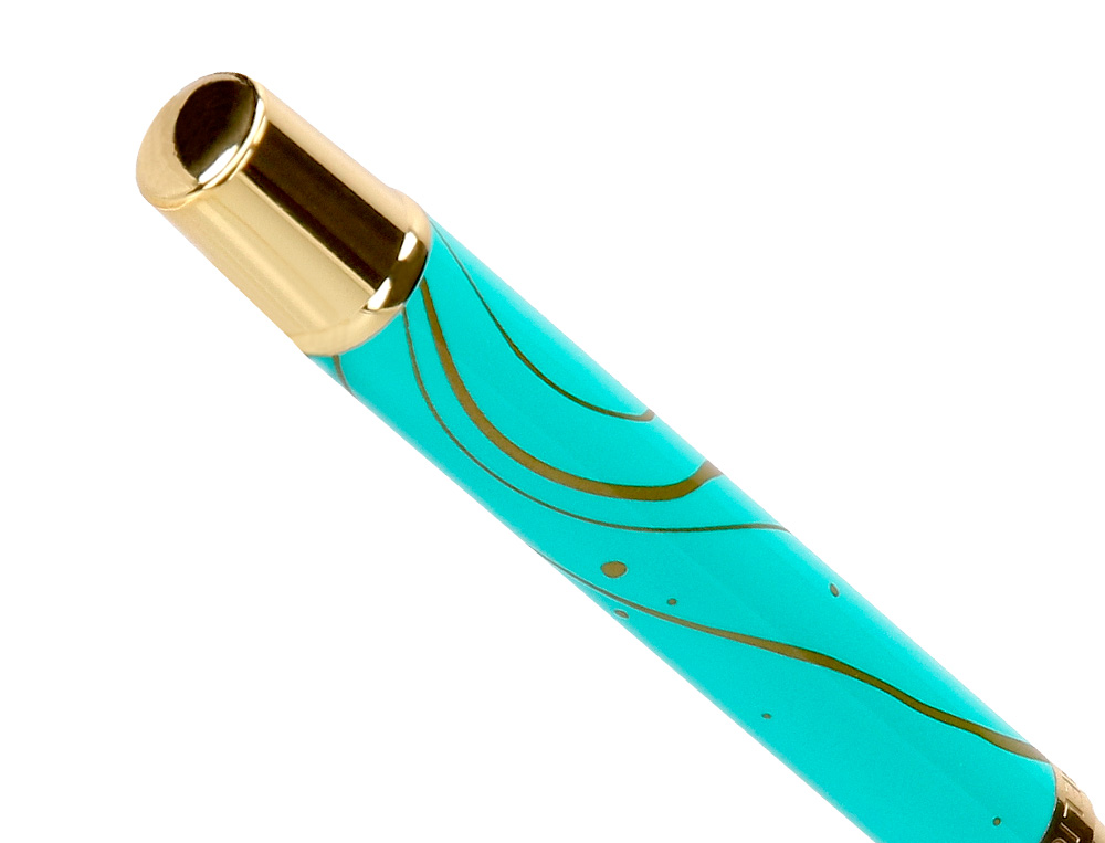 ROLLER BELIUS AQUA ALUMINIUM DETAILS ET ATTRIBUTS OR ENCRE NOIRE COLORIS TURQUOISE DANS  COFFRET CADEAU