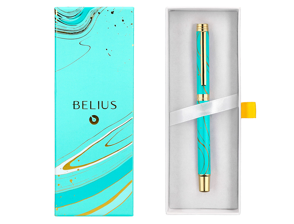 ROLLER BELIUS AQUA ALUMINIUM DETAILS ET ATTRIBUTS OR ENCRE NOIRE COLORIS TURQUOISE DANS  COFFRET CADEAU