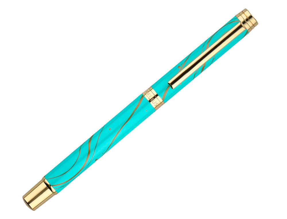 ROLLER BELIUS AQUA ALUMINIUM DETAILS ET ATTRIBUTS OR ENCRE NOIRE COLORIS TURQUOISE DANS  COFFRET CADEAU